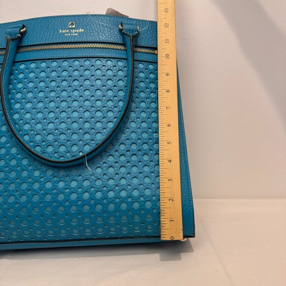 NWT Kate Spade Teal Perforated Leather Tote Bag With Zip Closure & Dual Handles - Picture 15 of 16